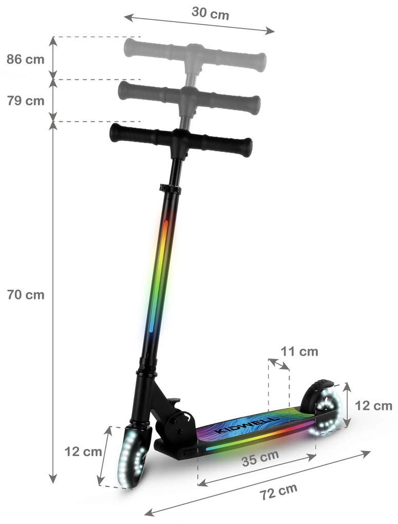 Kidwell Skladacia detská kolobežka MIDO s LED osvetlením, 120 mm kolesá, ABEC-7