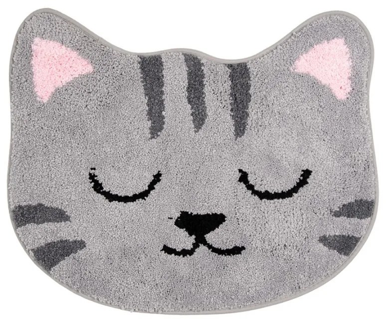 Šedá kúpeľňová predložka hlava mačičky Cat - 60*50*1 cm