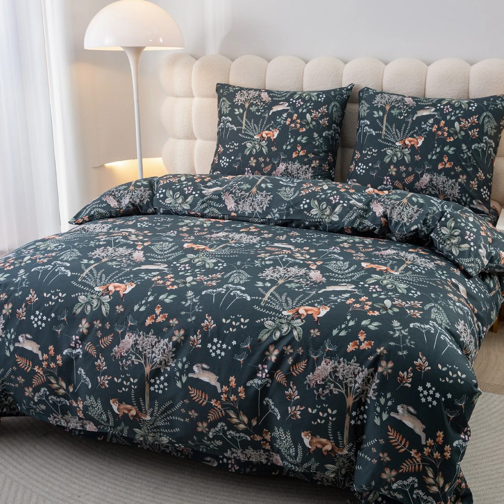 Obliečky z mikrovlákna LIŠKA A ZAJÍC tmavo zelené Rozmer obliečky: 2 ks 70 x 90 cm | 200 x 220 cm