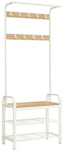 Vešiak na kabáty s lavicou a botníkom, biela farba, 183x72x33,7cm