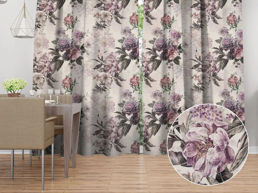 Biante Dekoračný záves Parma PM-112 Fialové kvety na smotanovom 145x200 cm