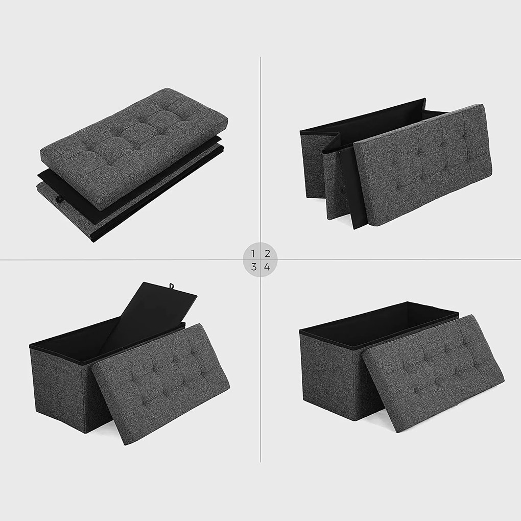 Taburetka 80 L, lavica s úložným priestorom, nosnosť 300 kg, tmavosivá