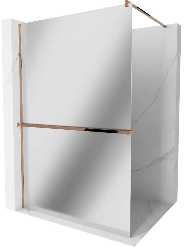 Mexen Kioto, sprchová zástena s poličkou a držiakom na uteráky 80 x 200 cm, 8mm sklo s efektom zrkadla, profil ružové zlato, 800-080-121-60-50