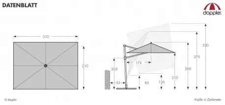 Doppler ACTIVE 320 x 210 cm - moderný slnečník s bočnou nohou : Barvy slunečníků - 820