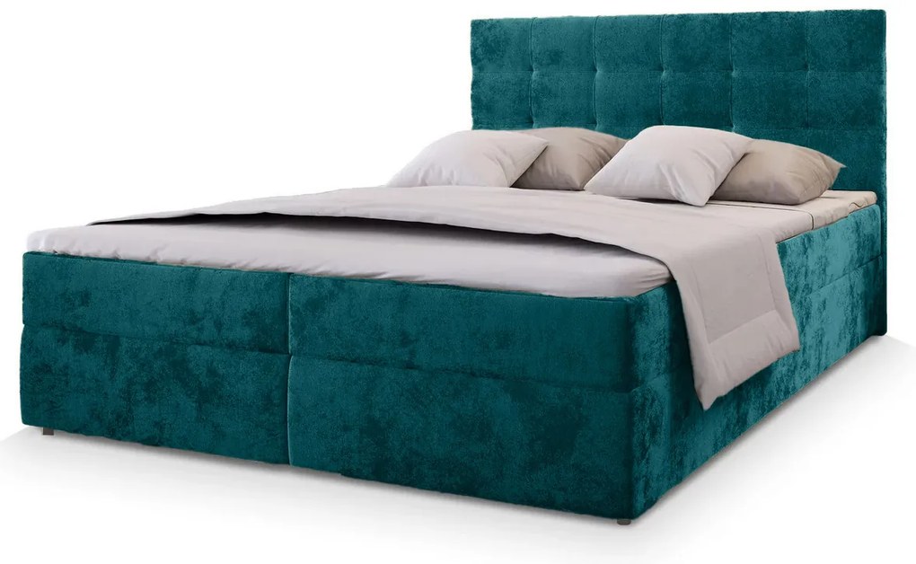 Čalúnená posteľ boxspring GLORIEN VELVET 140x200 cm tyrkysová Matrac: Matrac Bonell pružinový