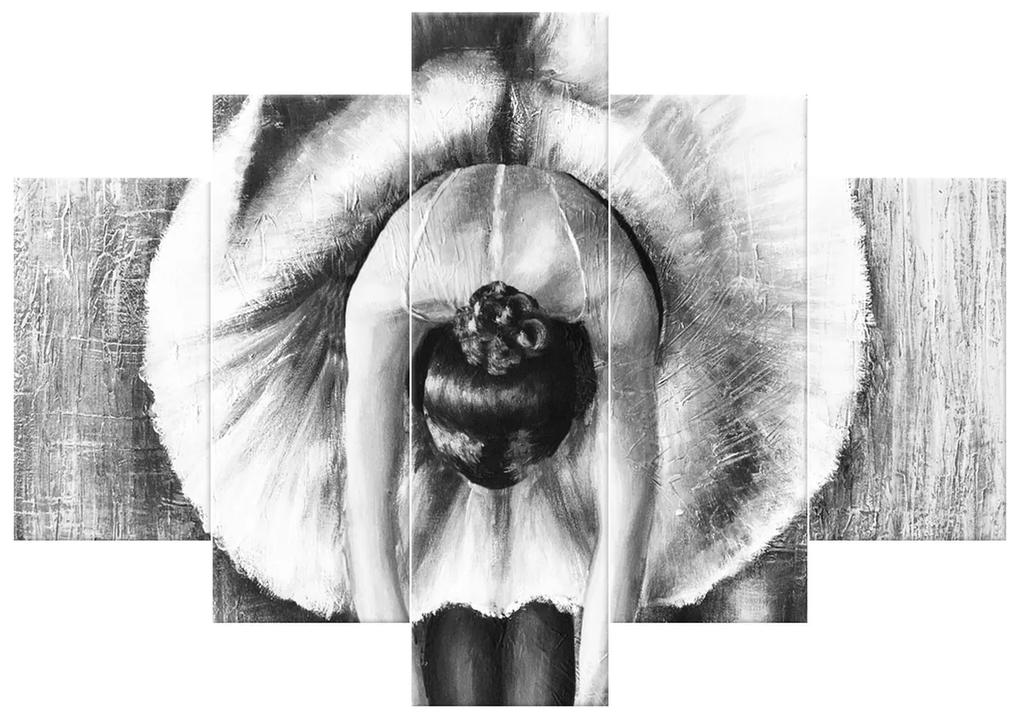 Gario Ručne maľovaný obraz Sivá rozcvička baletky - 5 dielny Rozmery: 100 x 70 cm