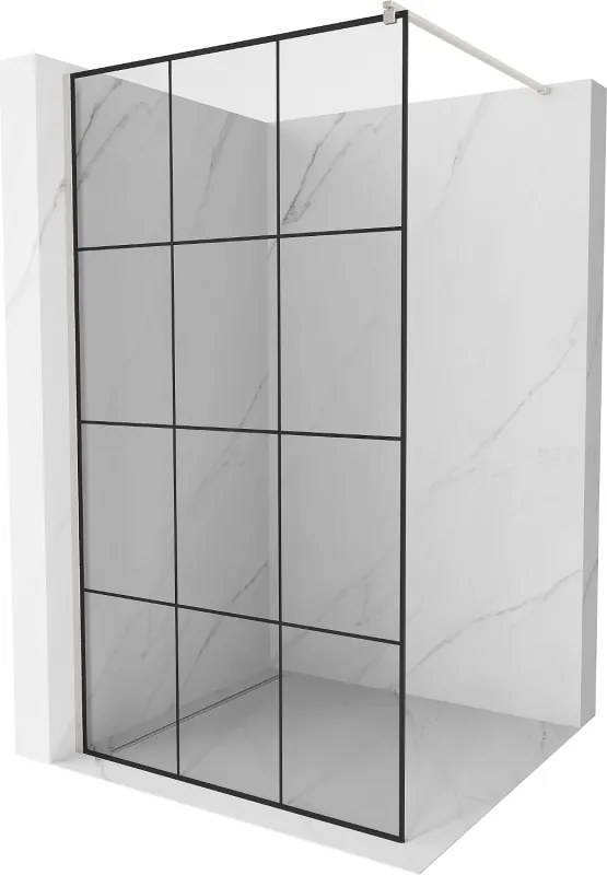 Mexen Kioto, sprchová zástena Walk-In 120 x 200 cm, 8mm číre sklo čierny vzor, brúsená oceľ profil, 800-120-101-97-77