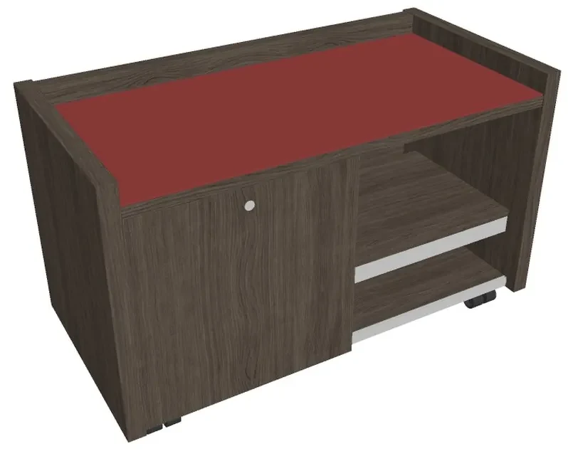 Mobilný kontajner Verno 100 x 50 cm so sklom, ľavý, dub antracit / červená