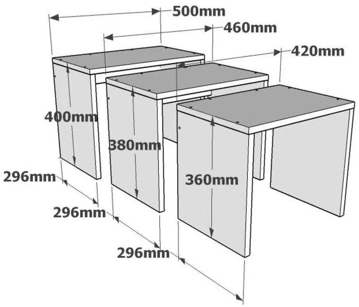 Súprava troch konferenčných stolíkov Gül antracitová/biela/hnedá