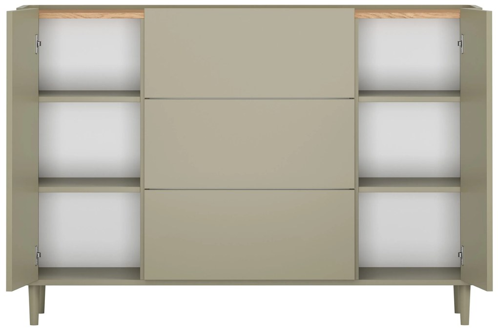 Komoda Elivo 150 cm so zásuvkami na nožičkách - eukalyptus / dub baltic dune