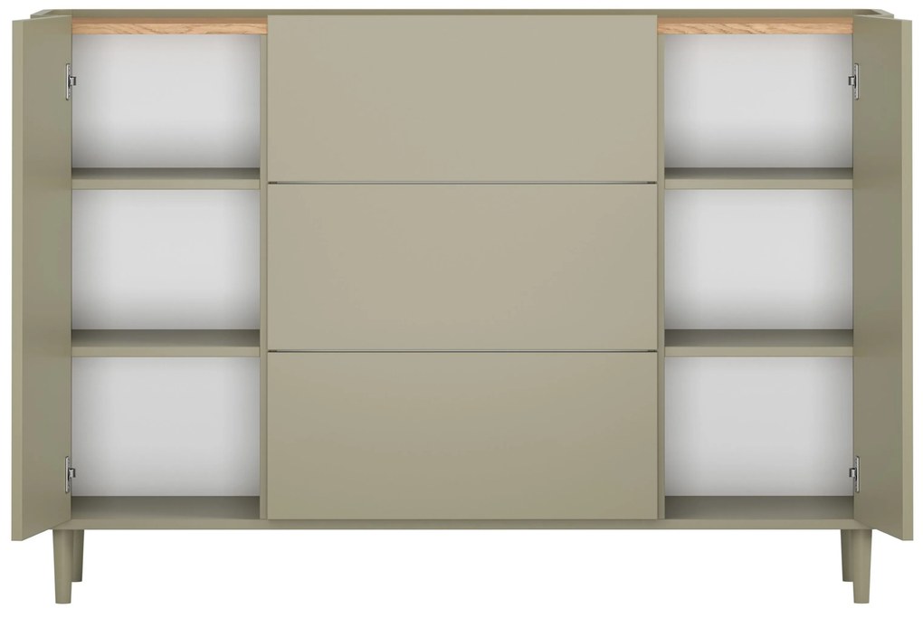 Komoda so zásuvkami Elivo 150 cm na nožičkách - eukalyptus / dub baltic dune