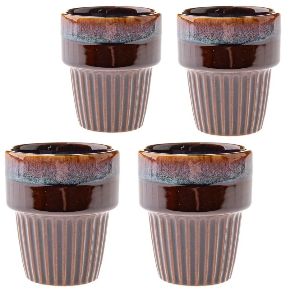 Hnedé kameninové šálky v súprave 4 ks na espresso 100 ml Tone – Dakls