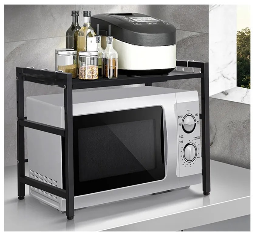 eCarla Stojan na mikrovlnku, polička s nastaviteľnou šírkou 37-65cm, čierny kov