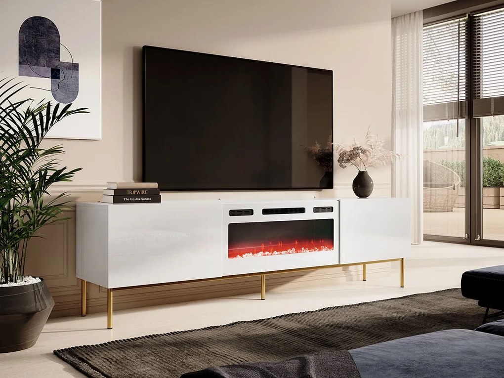 TV stolík Koda 200, Farby: biely / biely lesk + čierny, Krb: biely