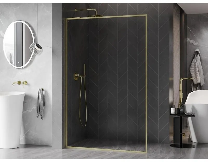 Mexen, Mexen Kioto-F L sprchová stena s rámom 65 x 202 cm, priehľadná 8 mm, brúsené zlato - 800-065-174-55-00