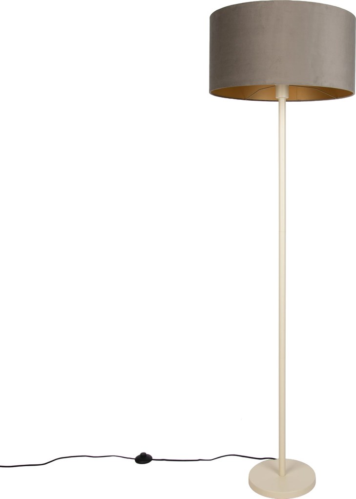 Japandi stojaca lampa béžová s taupe tienidlom a zlatým interiérom 50cm - Simplo