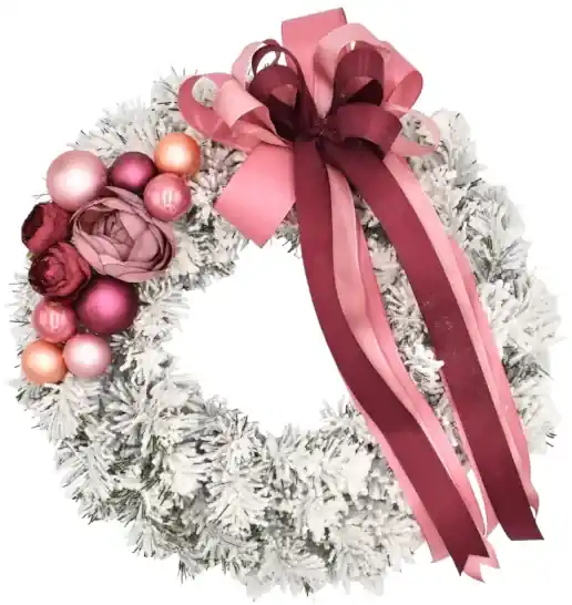 Zasnežený vianočný veniec na dvere Sýto ružový 35cm | BIANO