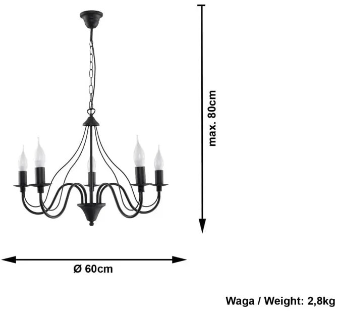 Čierne stropné svietidlo Sollux Floriano 5