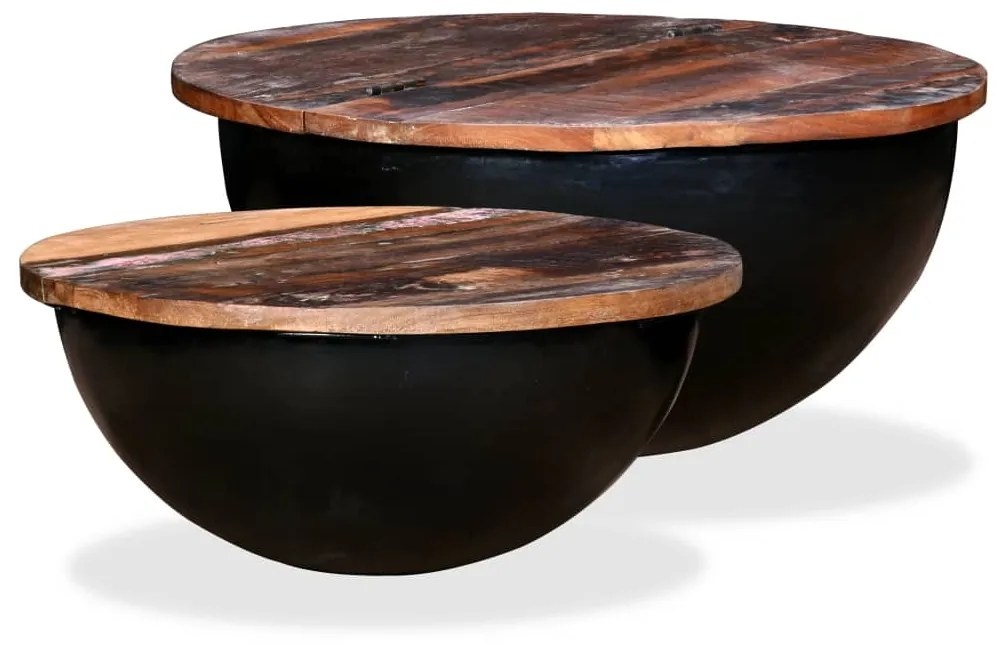 vidaXL Súprava 2 čiernych konferenčných stolíkov v tvare misy, masívne regenerované drevo