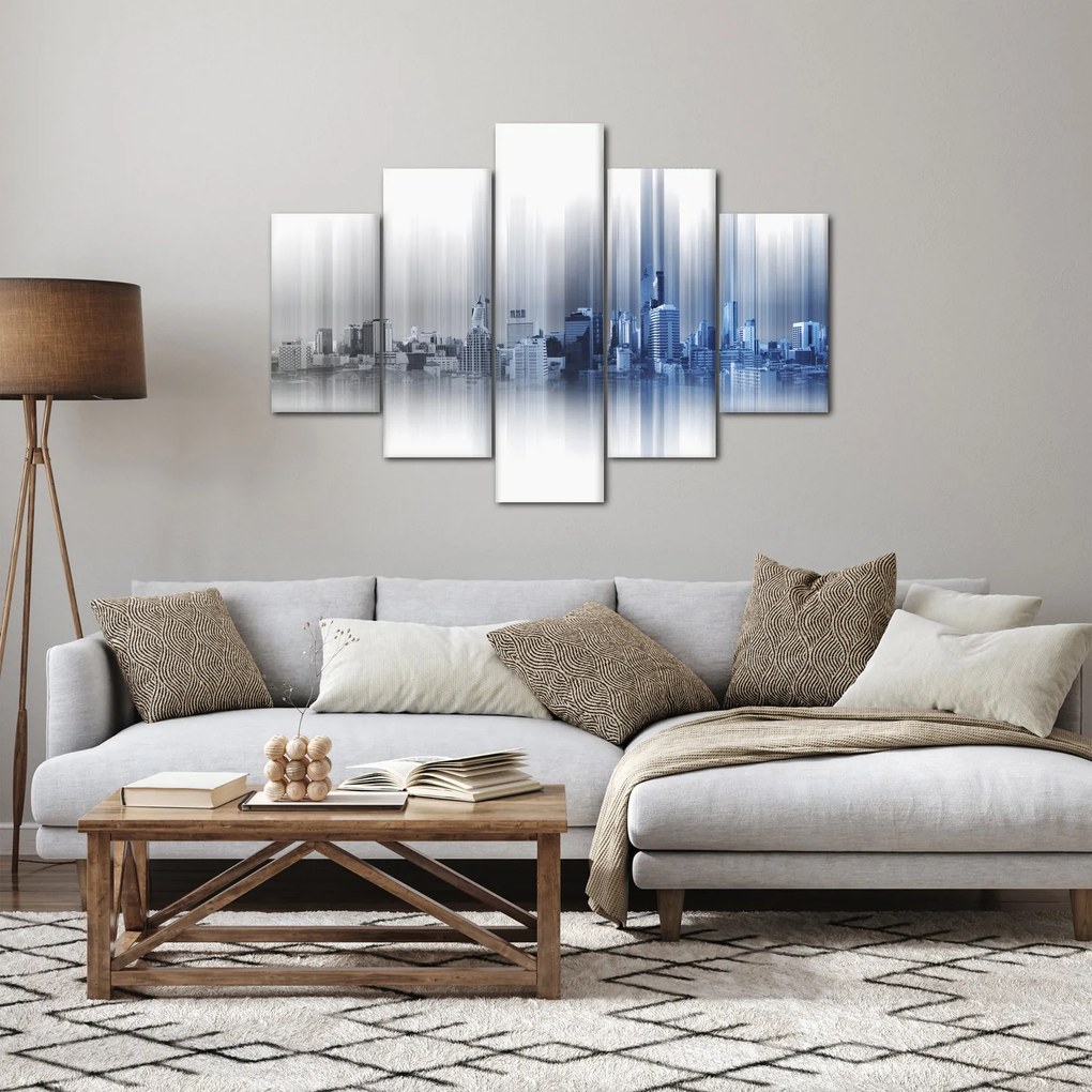 Obraz - Panoráma mesta, modro-šedé (150x105 cm)
