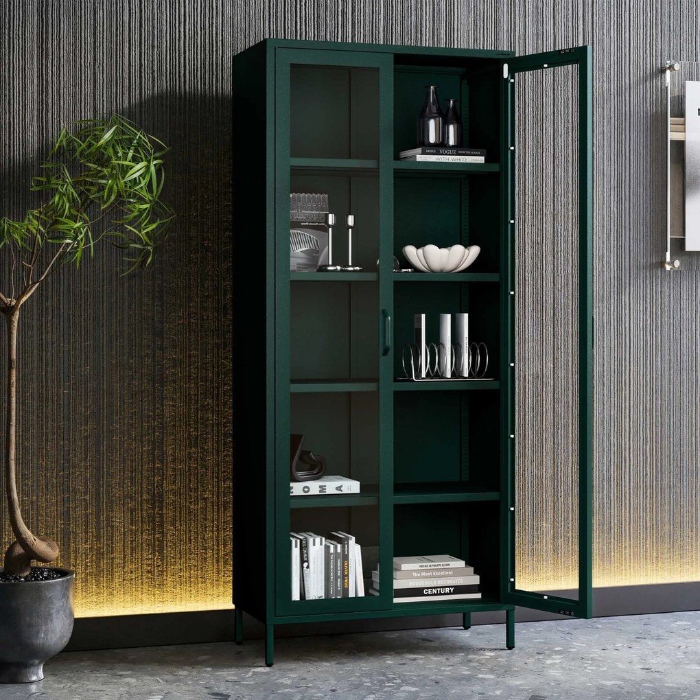 Vitrína ANGELO, 800 x 1850 x 450 mm, Modern: fľaškovo zelená