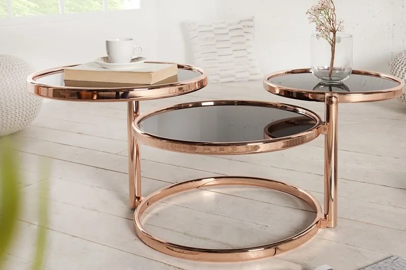 Odkladací stolík DECOR 3 úrovne medený-čierny