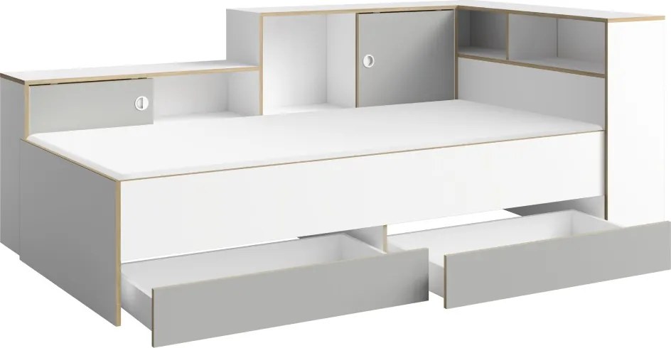 Jednolôžková posteľ s roštom a úložným priestorom Pinio 90x200 cm - biela / sivá