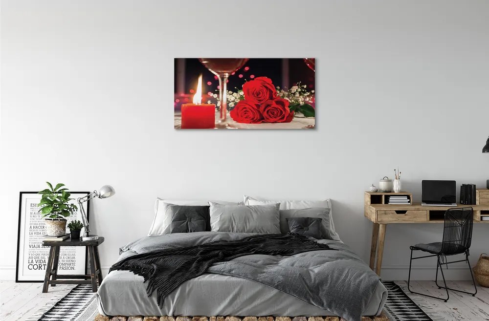 Obraz canvas Ruže sviečka sklo 100x50 cm