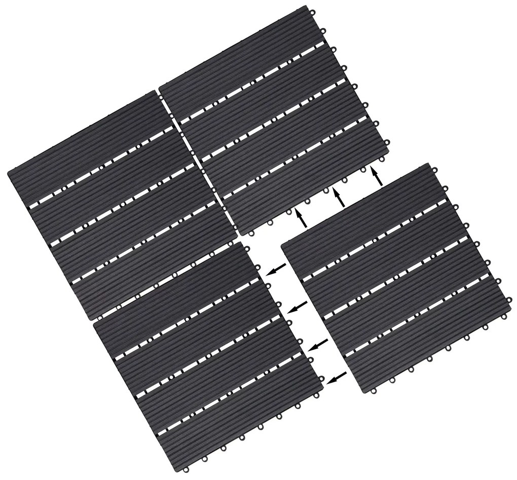 InternetovaZahrada WPC dlaždice - sada 11 ks, 30x30 cm klasická antracit