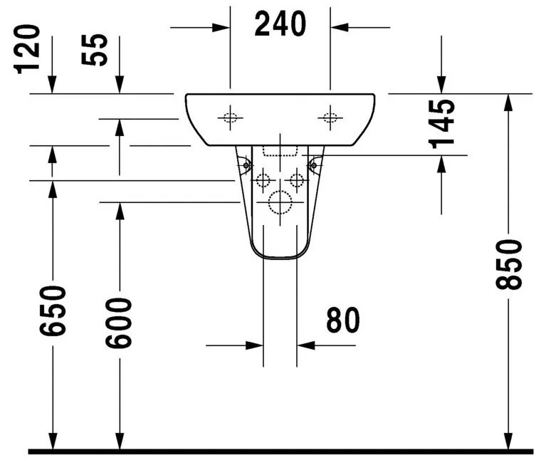 DURAVIT D-Code závesné umývadielko s otvorom, s prepadom, 450 mm x 340 mm, 07054500002