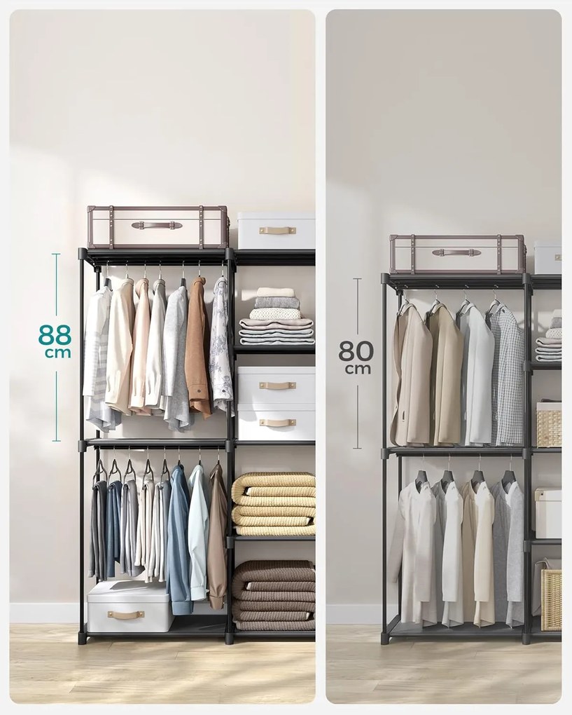 Šatníková skriňa, Stojan na Oblečenie, 43 x 182 x 182 cm, čierna