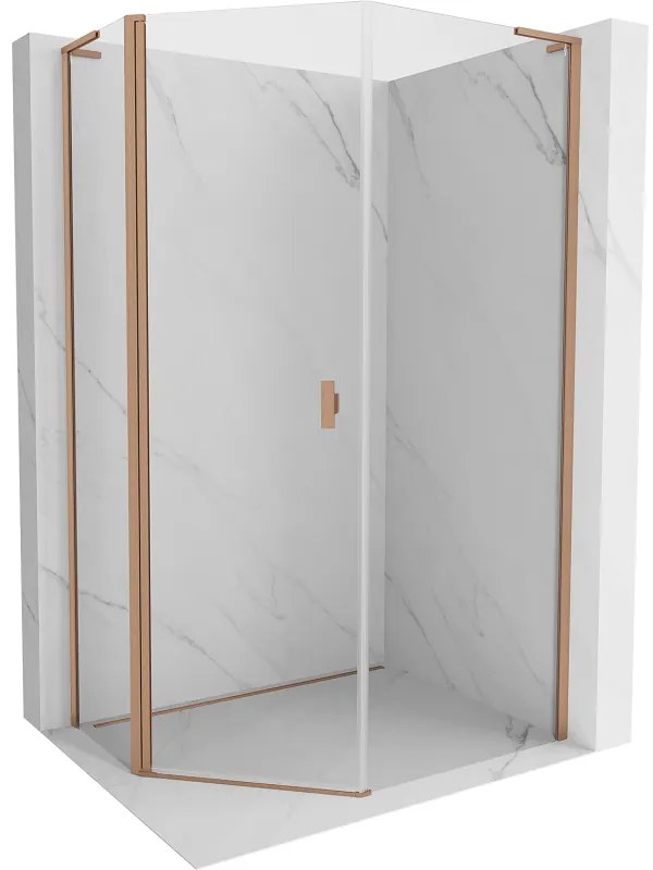 Mexen Mist L, päťuholníkový sprchový kút s krídlovými dverami, 90 x 100 cm, 8mm číre sklo, medený profil, 8A8L-090-100-65-00