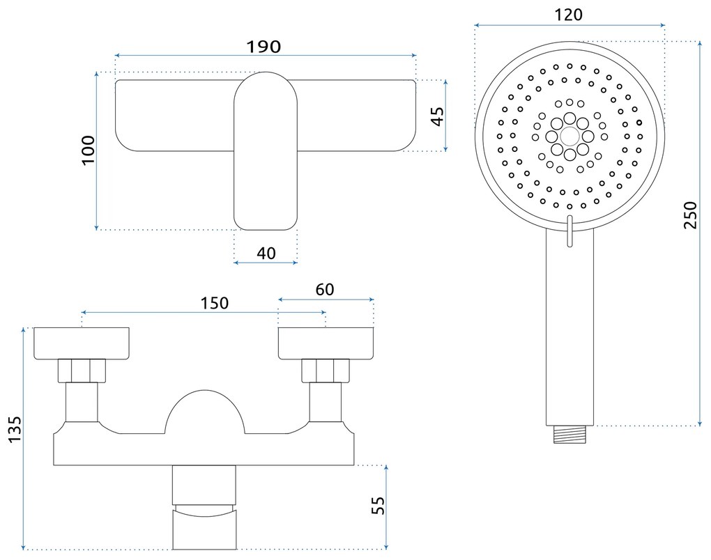 Rea Dart, nástenná sprchová batéria 150 mm s ručnou bodovou sprchovou súpravou, čierna matná, REA-B3302