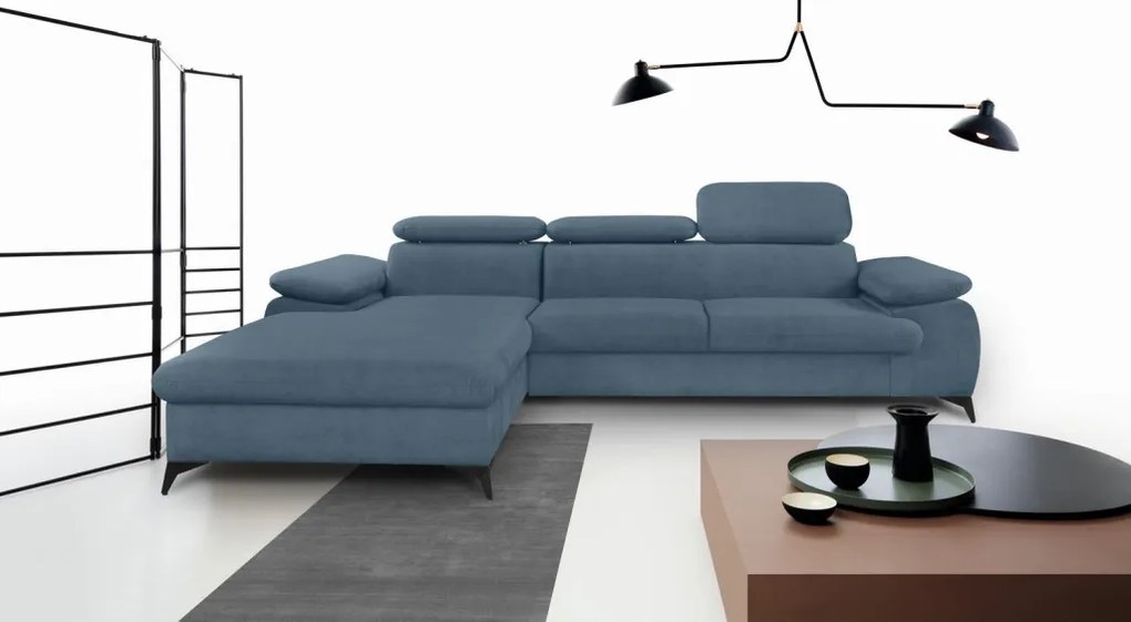 Rohová sedacia súprava Scala, denimovo modrá látka, ľavý roh