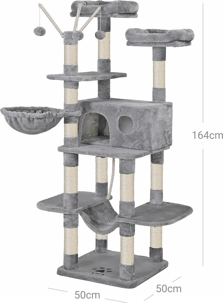 Škrabadlo pre mačky, XXL mačací strom, 164 cm, svetlošedé