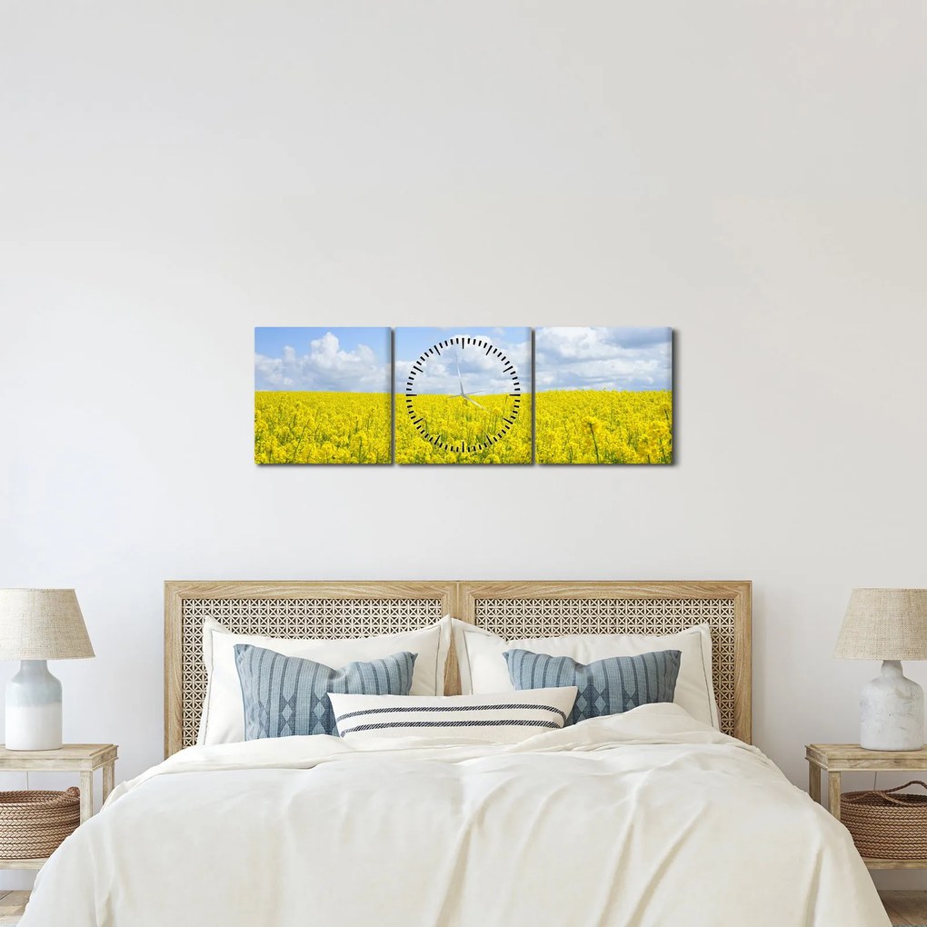 Obraz žltého poľa (s hodinami) (90x30 cm)
