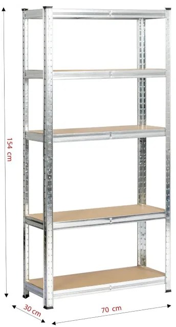 Kovový regál 70x30x154 cm strieborný