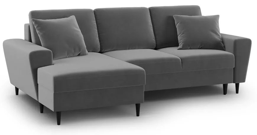 Svetlosivá zamatová rozkladacia/s úložným priestorom rohová pohovka (ľavý roh/s leňoškou) Kyoto – Cosmopolitan Design