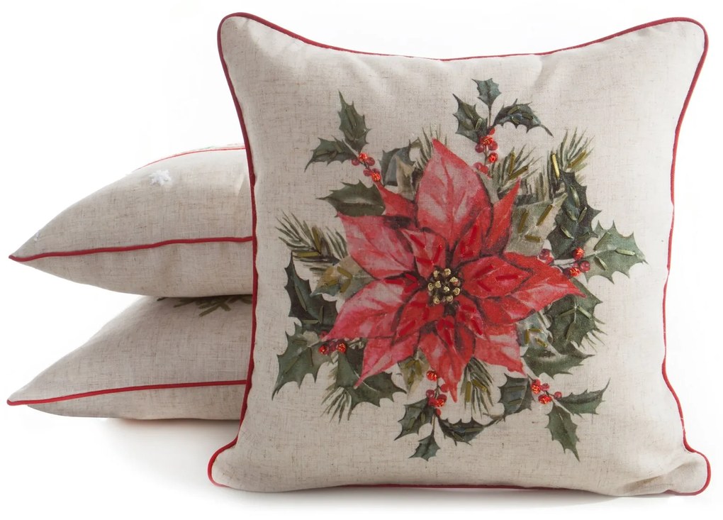 VIANOČNÁ DEKORAČNÁ OBLIEČKA NA VANKÚŠ POINSETTIA 45X45 CM VZOROVANÁ