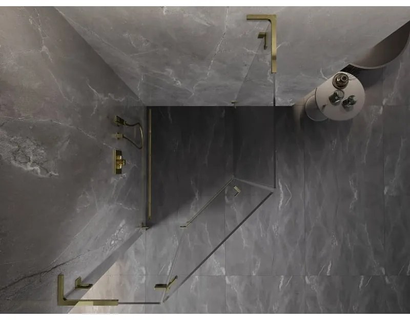 Mexen Lunar, L päťuholníkový sprchový kút naklápací doľava 80 x 100 cm, 8mm číre sklo, zlatý profil, 831L-080L-100P-50-00-L