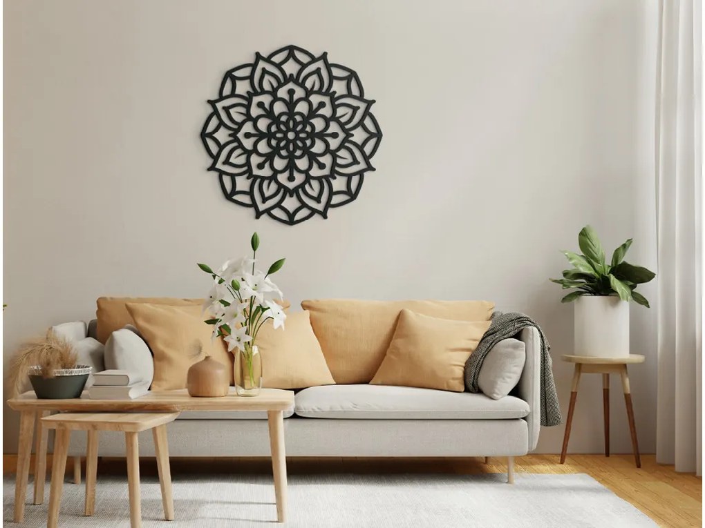 drevko Drevená mandala na stenu Rozkvit Rozmer obrazu: 44,5 x 44,5 cm, Farba dekorácie: Čierna