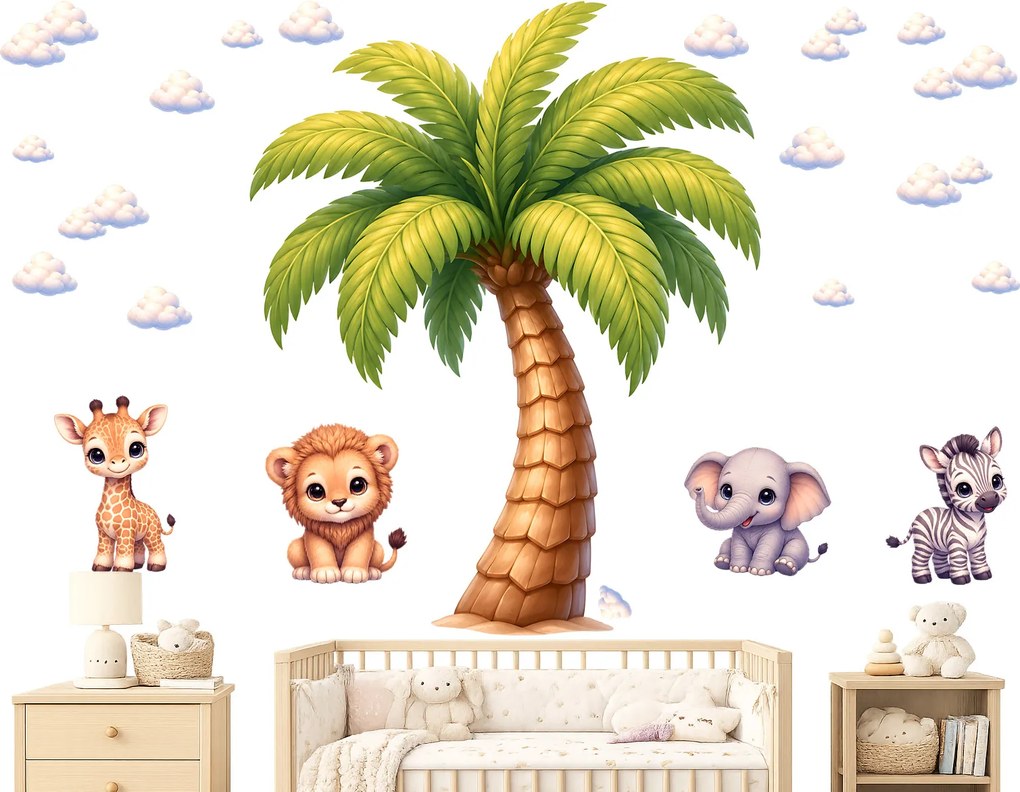 Štýl Disney safari palma nálepky na stenu pre deti hárok 60 x 75 cm