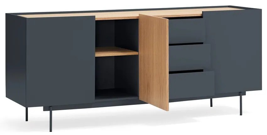 Nízka komoda v dekore duba v antracitovo-prírodnej farbe 180x78 cm Otto – Teulat