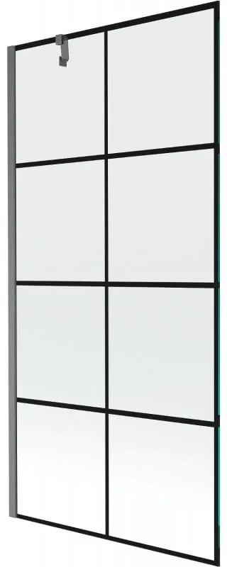 Mexen Next, 1-krídlová vaňová zástena 90 x 150 cm, 6mm číre sklo - čierny vzor, brúsený grafit, 895-090-000-00-77-66