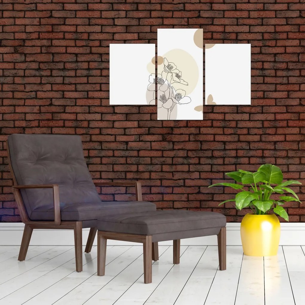 Obraz - Béžové kvety s motýľom N⁰4 (90x60 cm)