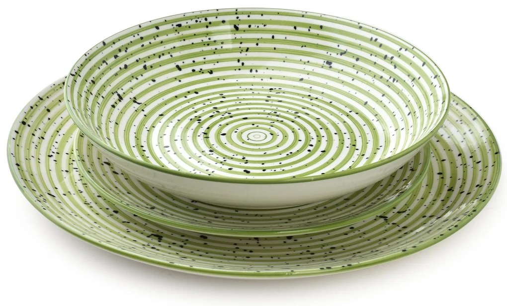 Porcelánová jedálenská súprava Stripes Green sada 18ks