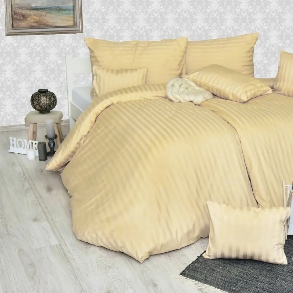 Obliečky damaškové zlaté EMI: Predĺžený set jednolôžko obsahuje 1x 140x220 + 1x 70x90