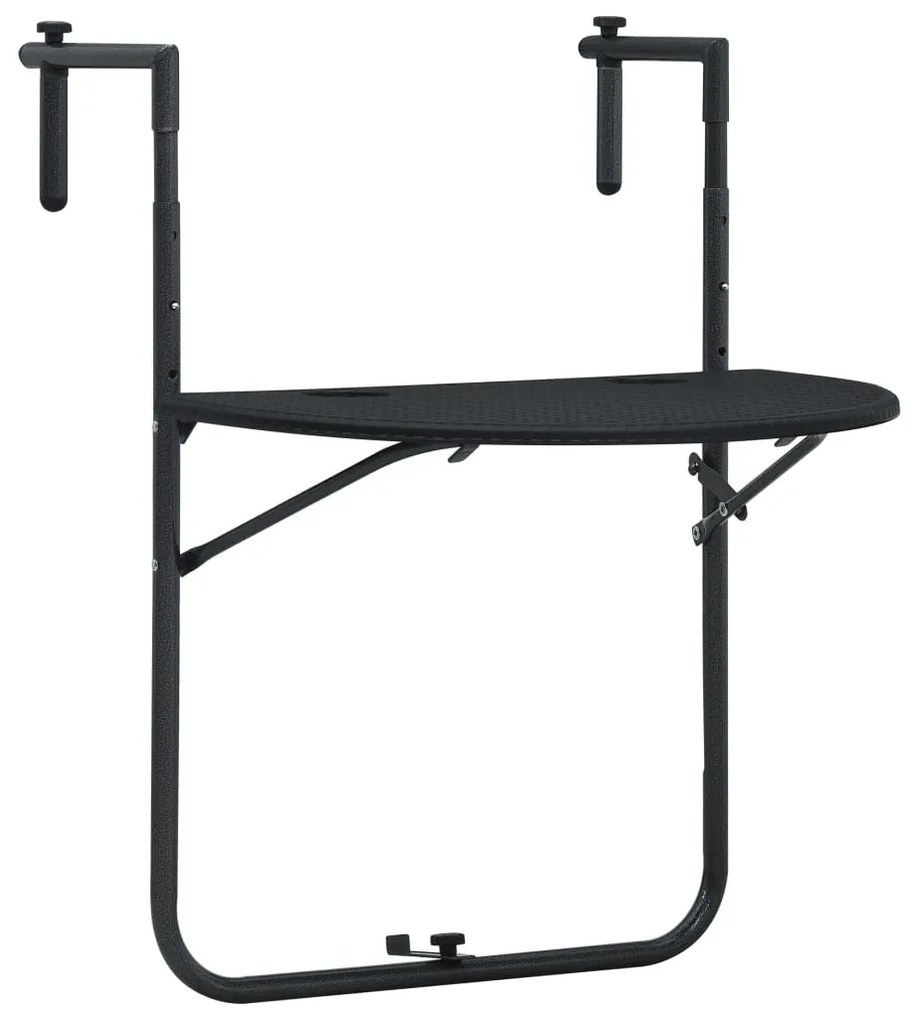 vidaXL Visiaci balkónový stolík čierny 60x64x83,5 cm plastový s ratanovým vzhľadom