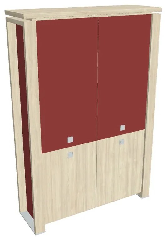 Vysoká skriňa Verno+ S 140 x 46 x 210 cm, kombinované dvere, agát / červená