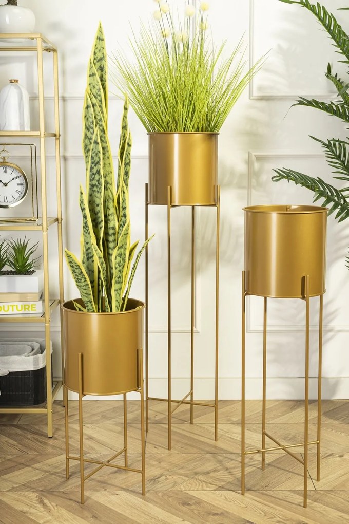 KOVOVÝ KVETINÁČ SO STOJANOM GOLDEN 55X21 CM ZLATÁ